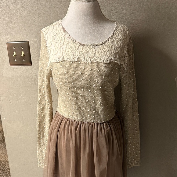 Altar'd State Dresses & Skirts - Altar'd State Cream and Tan Long Sleeve Dress